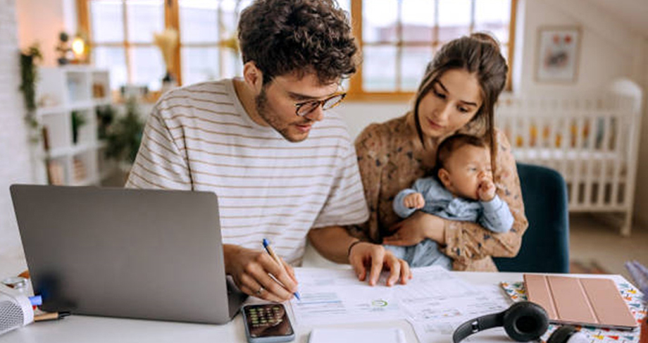 family working through bills